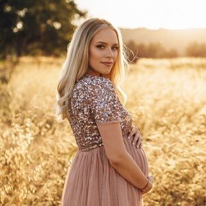 Maya Maternity ASOS Short Sleeve Maxi Dress w/ sequins in muted blush